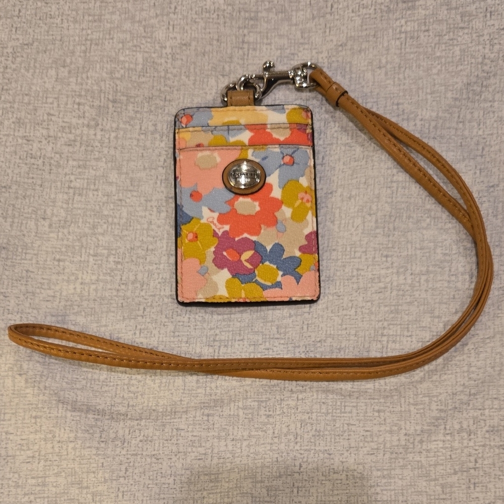 Floral Card Holder with Tan Strap